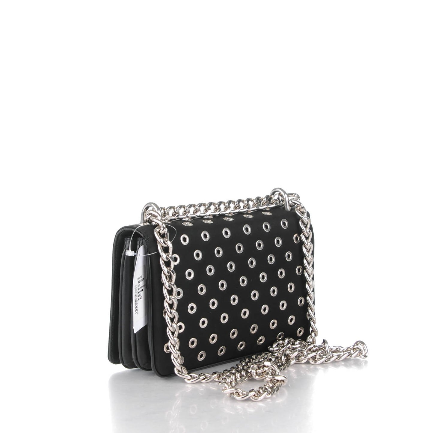 Tessuto Nylon Soft Calf Grommet Chain Shoulder Bag Nero Black