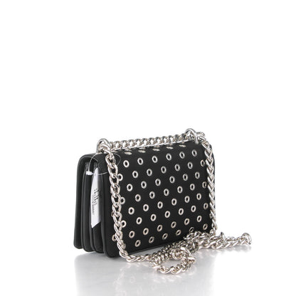 Prada Tessuto Nylon Soft Calf Grommet Chain Shoulder Bag Nero Black 3 of 7
