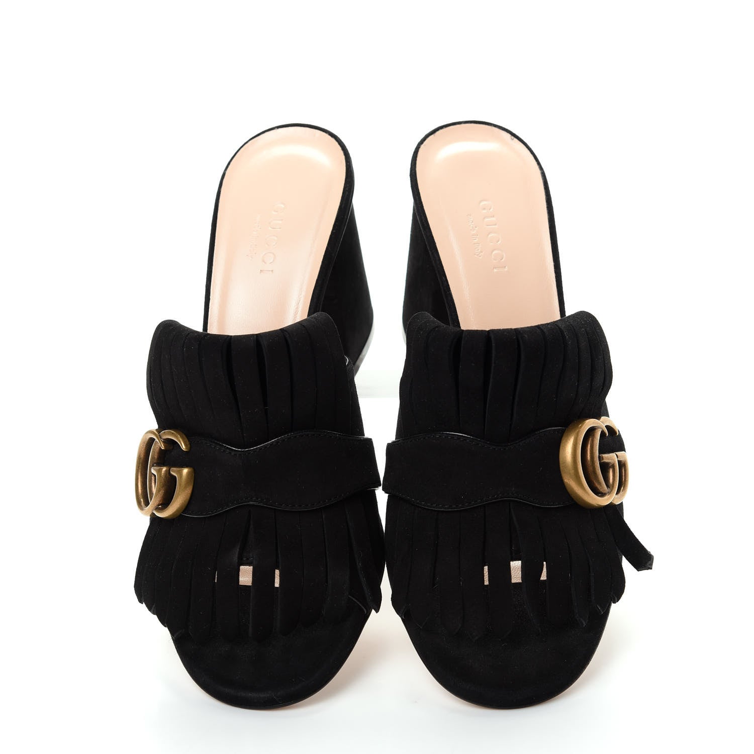 Gucci Kid Scamosciato GG Marmont Fringe 75mm Slide Sandals 37 Black 5 of 10