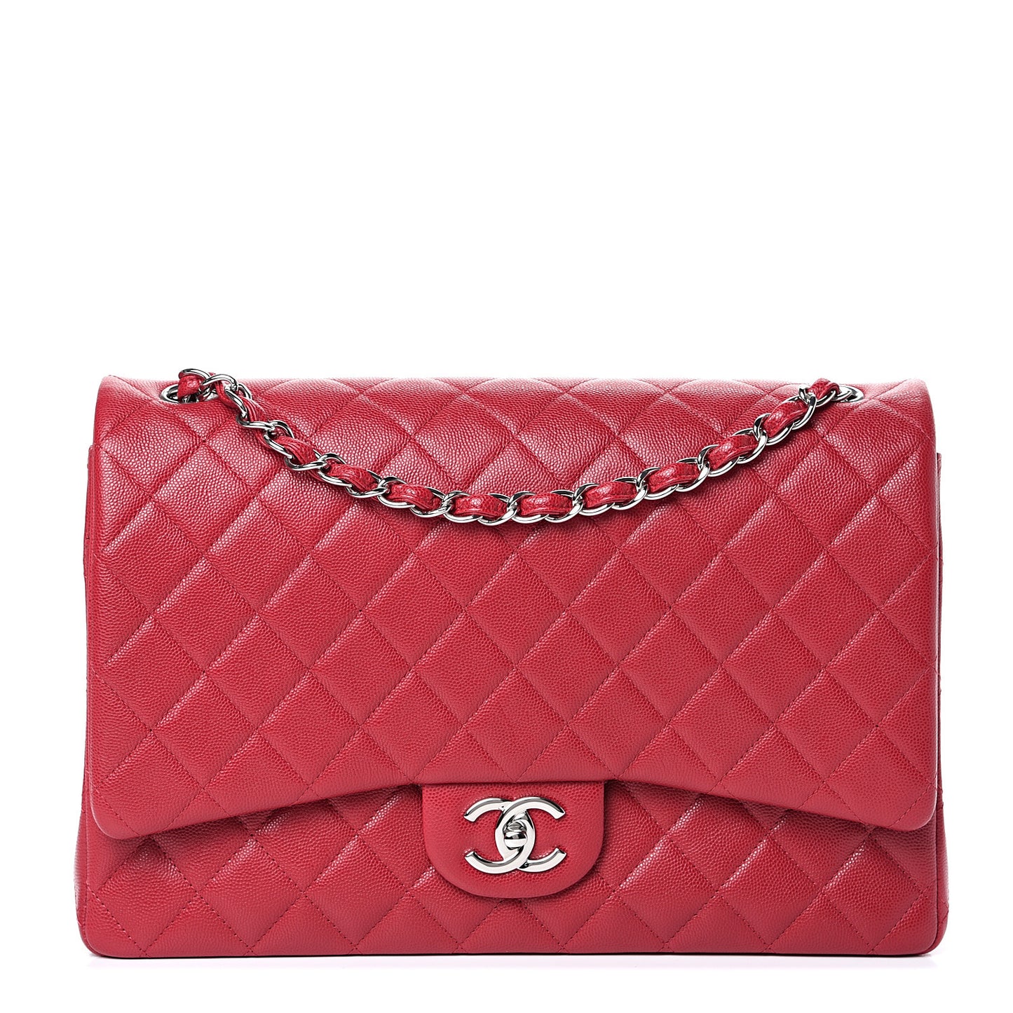 Caviar Quilted Maxi Double Flap Red