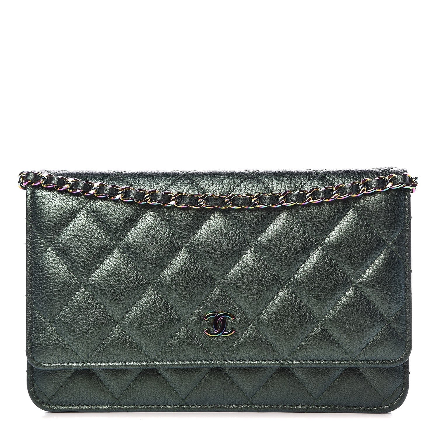 Chanel Iridescent Goatskin Quilted Wallet On Chain WOC Green 1 of 10