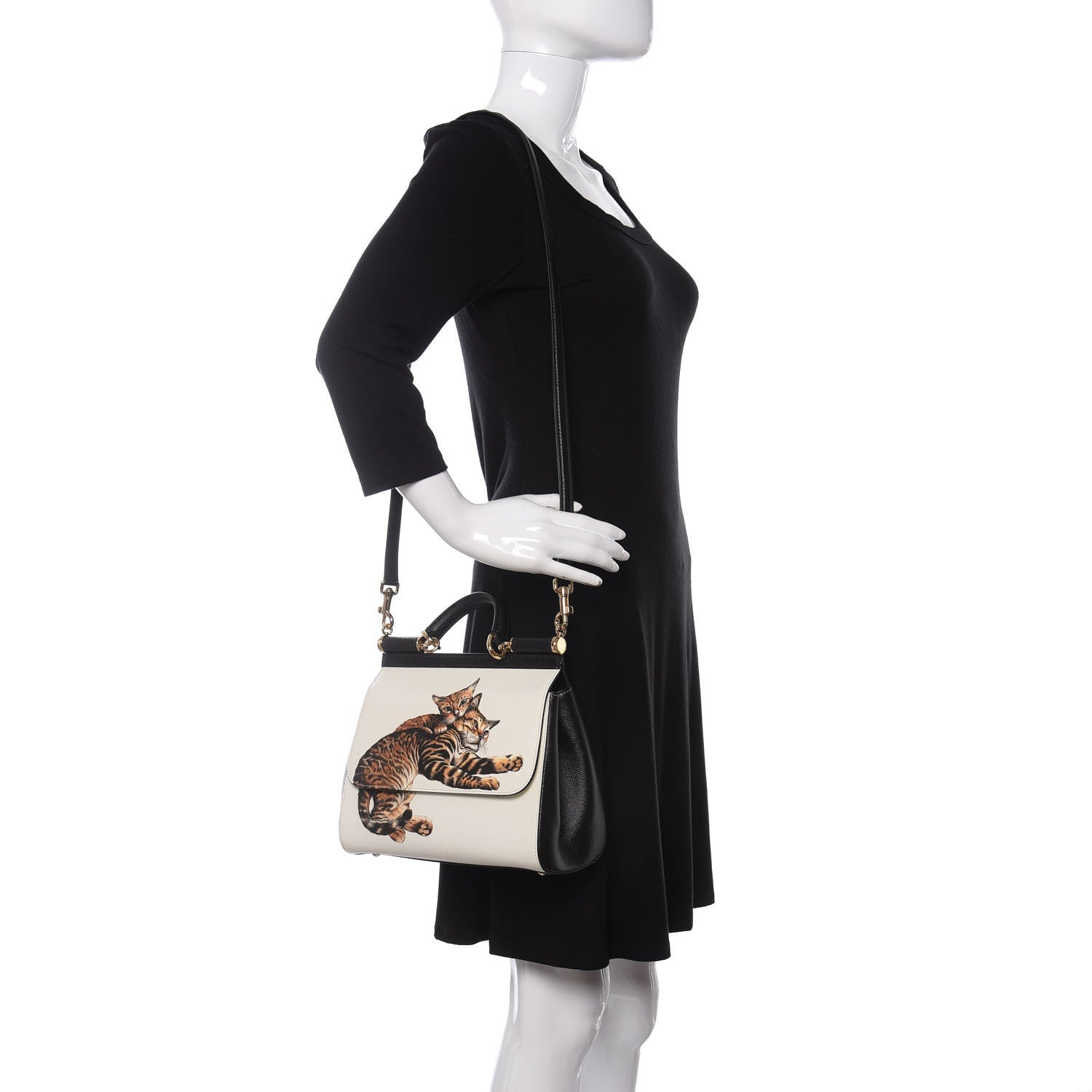 Dolce & Gabbana Dauphine Kitten Print Medium Miss Sicily Satchel White Black 2 of 11