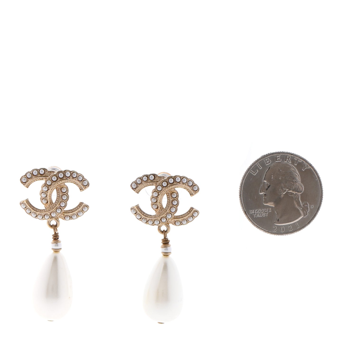 Pearl CC Tear Drop Earrings Gold