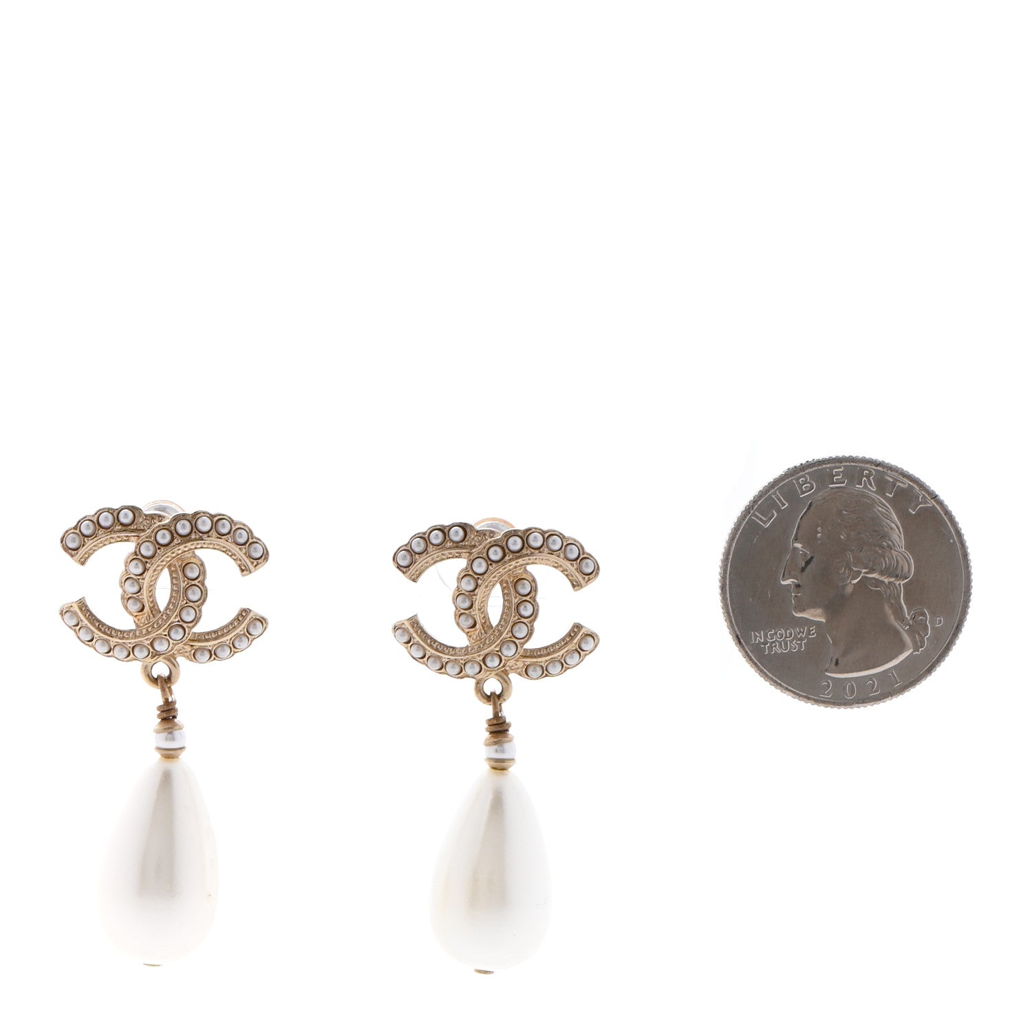Chanel Pearl CC Tear Drop Earrings Gold 2 of 4