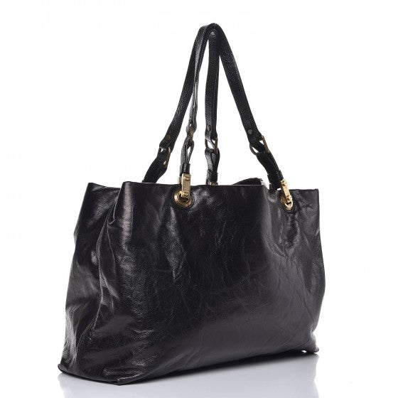 Crinkled Lambskin Tote Black