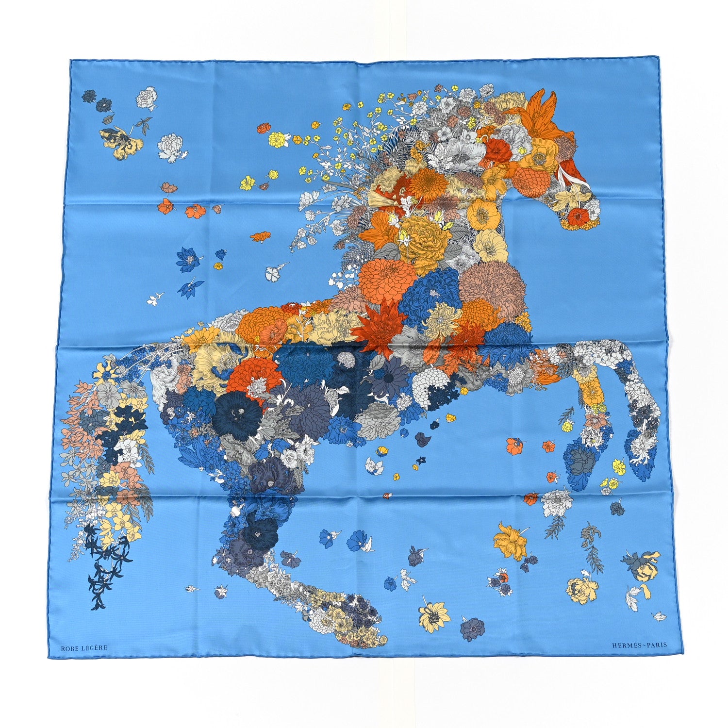 Hermes Silk Robe Legere Scarf 90 Bleu Azure Ocre Roux 1 of 7