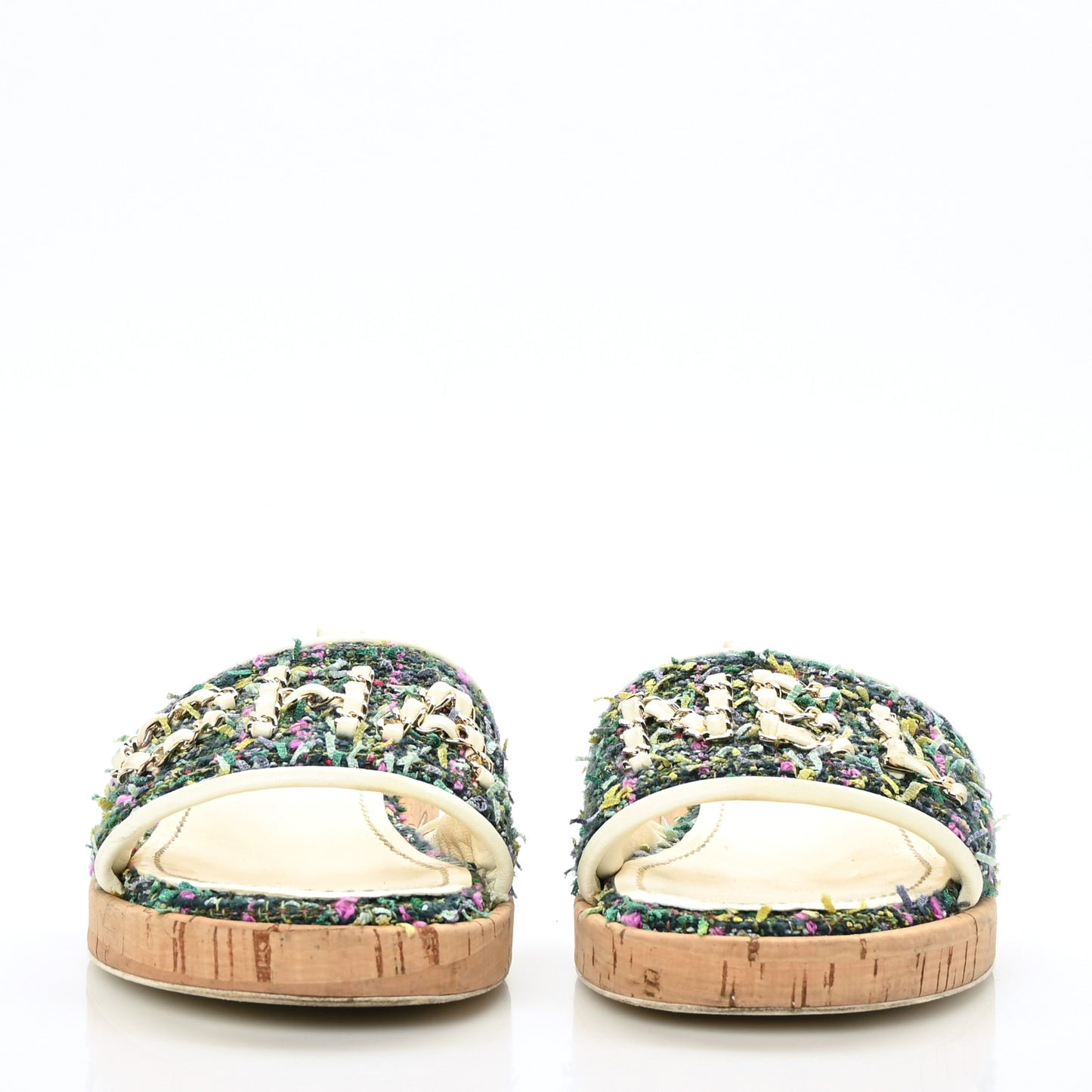 Tweed Cork Mule Sandal 39 White Multicolor