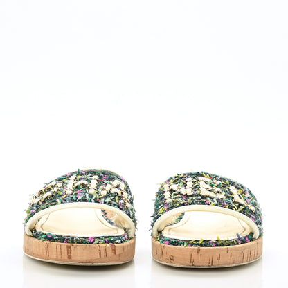 Chanel Tweed Cork Mule Sandal 39 White Multicolor 2 of 13