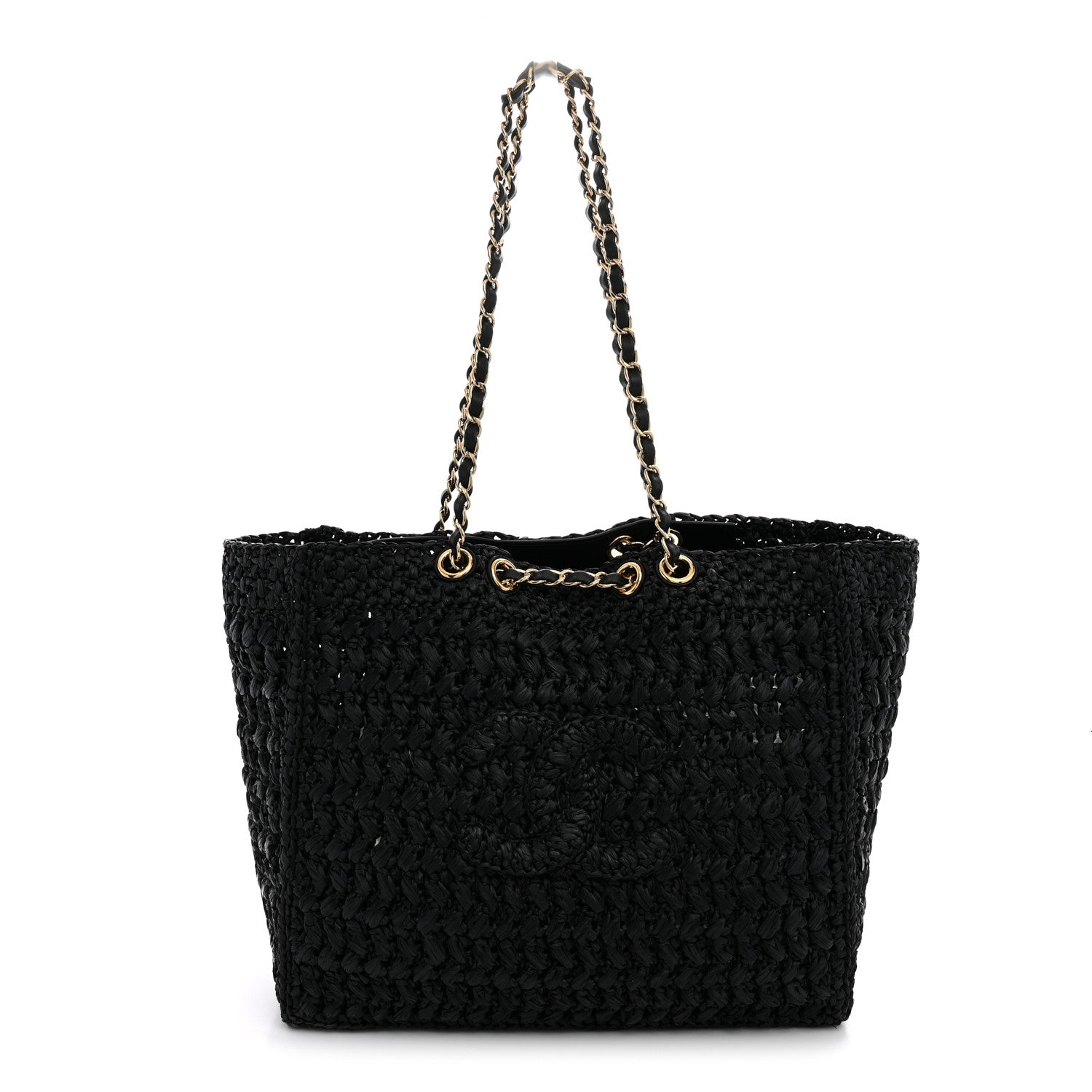 Chanel Raffia Effect Calfskin Coco Beach Shopping Tote Black 1 of 10