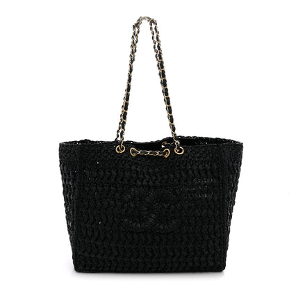 Chanel Raffia Effect Calfskin Coco Beach Shopping Tote Black 1 of 10