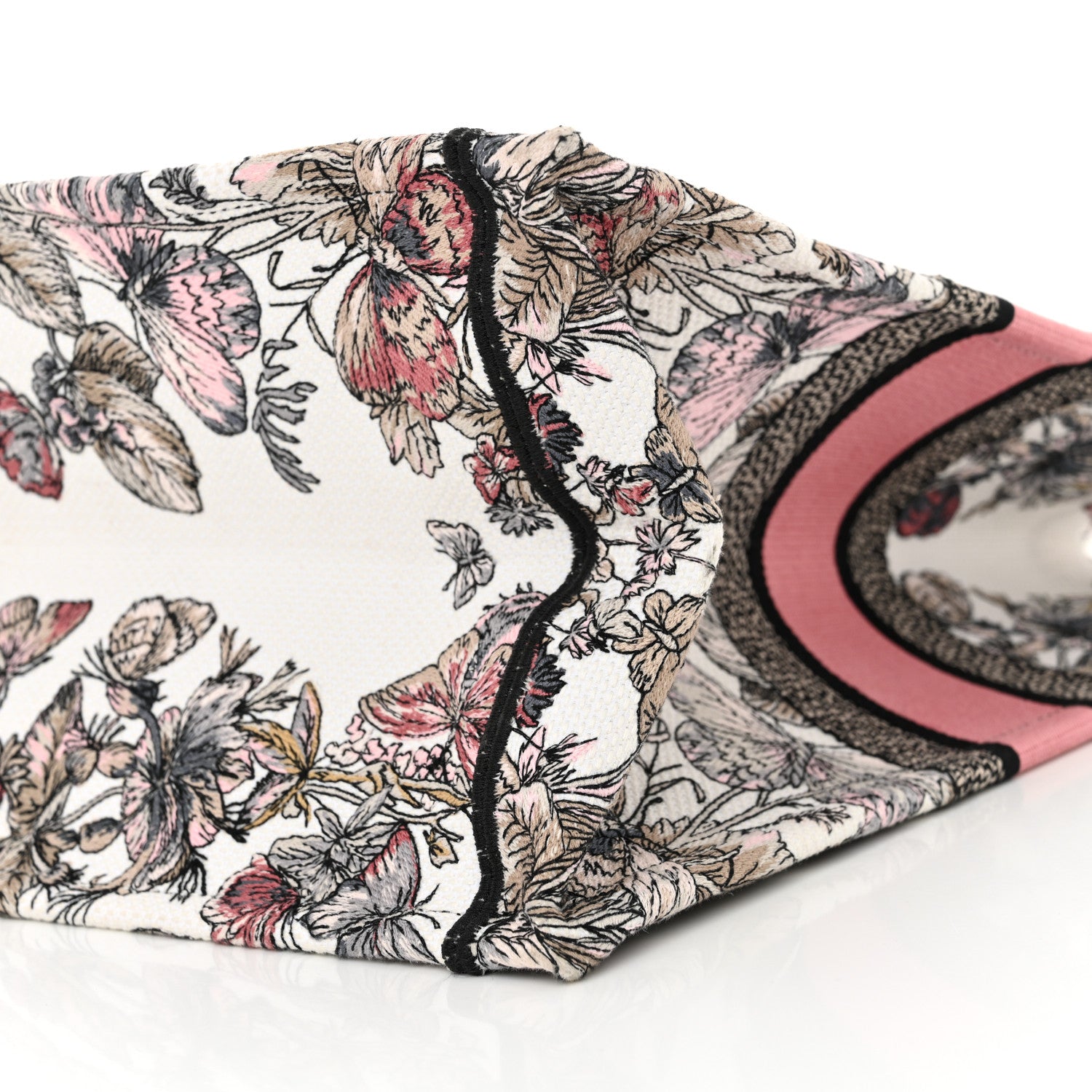Christian Dior Canvas Embroidered Large Butterfly Around The World Book Tote White Pastel Pink 10 of 11