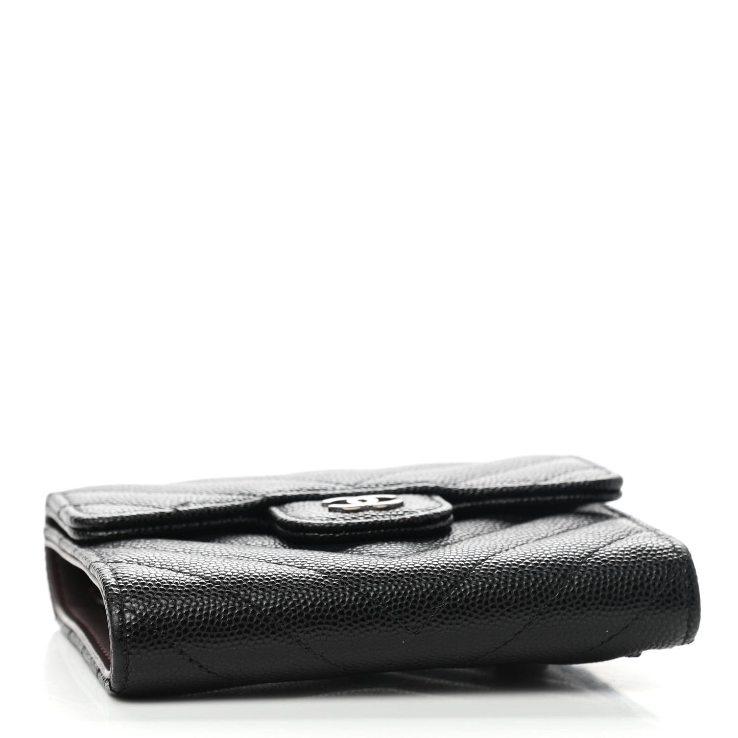 Caviar Chevron Quilted Compact Flap Wallet Black