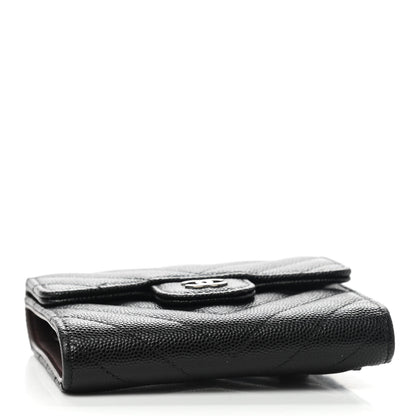 Chanel Caviar Chevron Quilted Compact Flap Wallet Black 4 of 9
