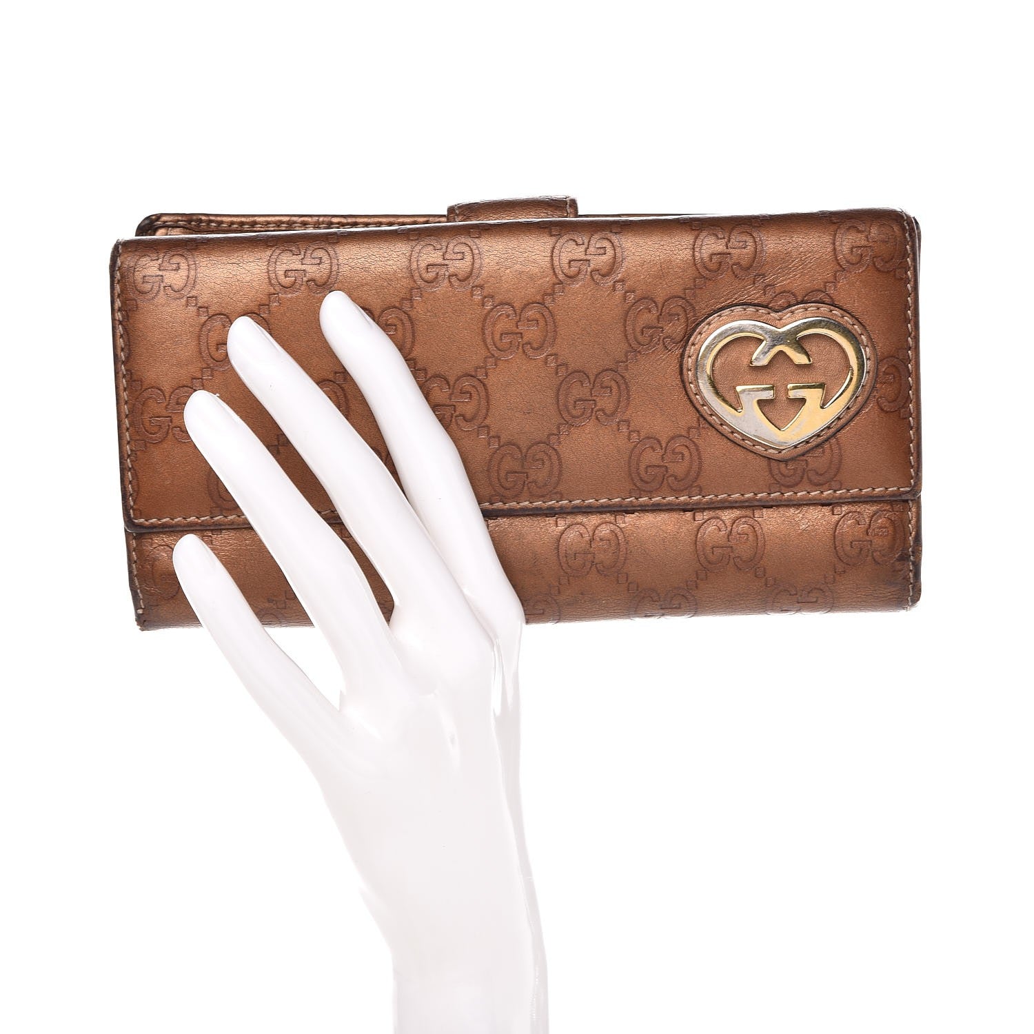 Gucci Guccissima Continental Heart Wallet Bronze 2 of 14