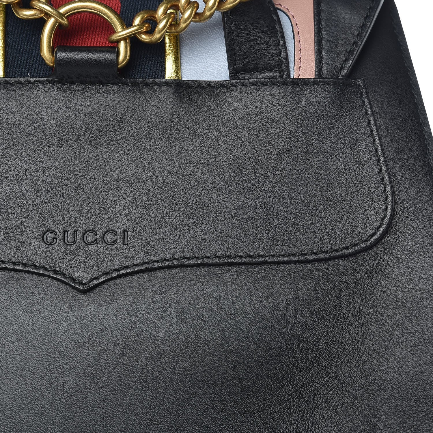 Gucci Calfskin Web GG Marmont Flap Chain Backpack Black 11 of 13