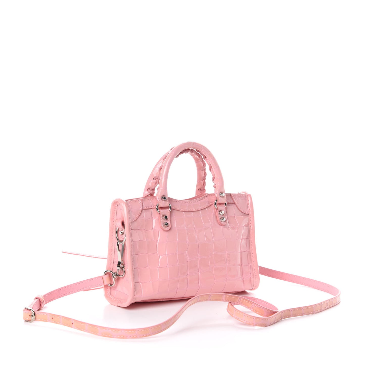 Patent Crocodile Embossed Classic Silver Hardware Nano City Light Pink