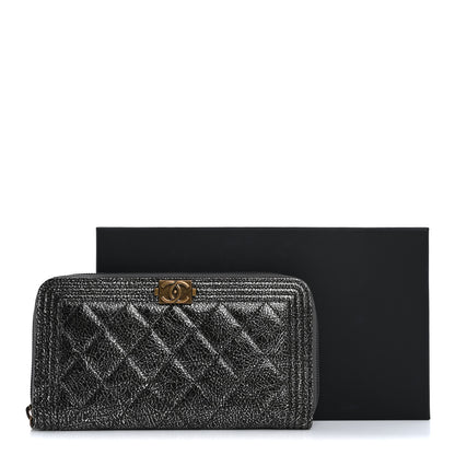 Chanel Cracked Metallic Calfskin Quilted Boy Long Zip Around Wallet Dark Silver 9 of 9
