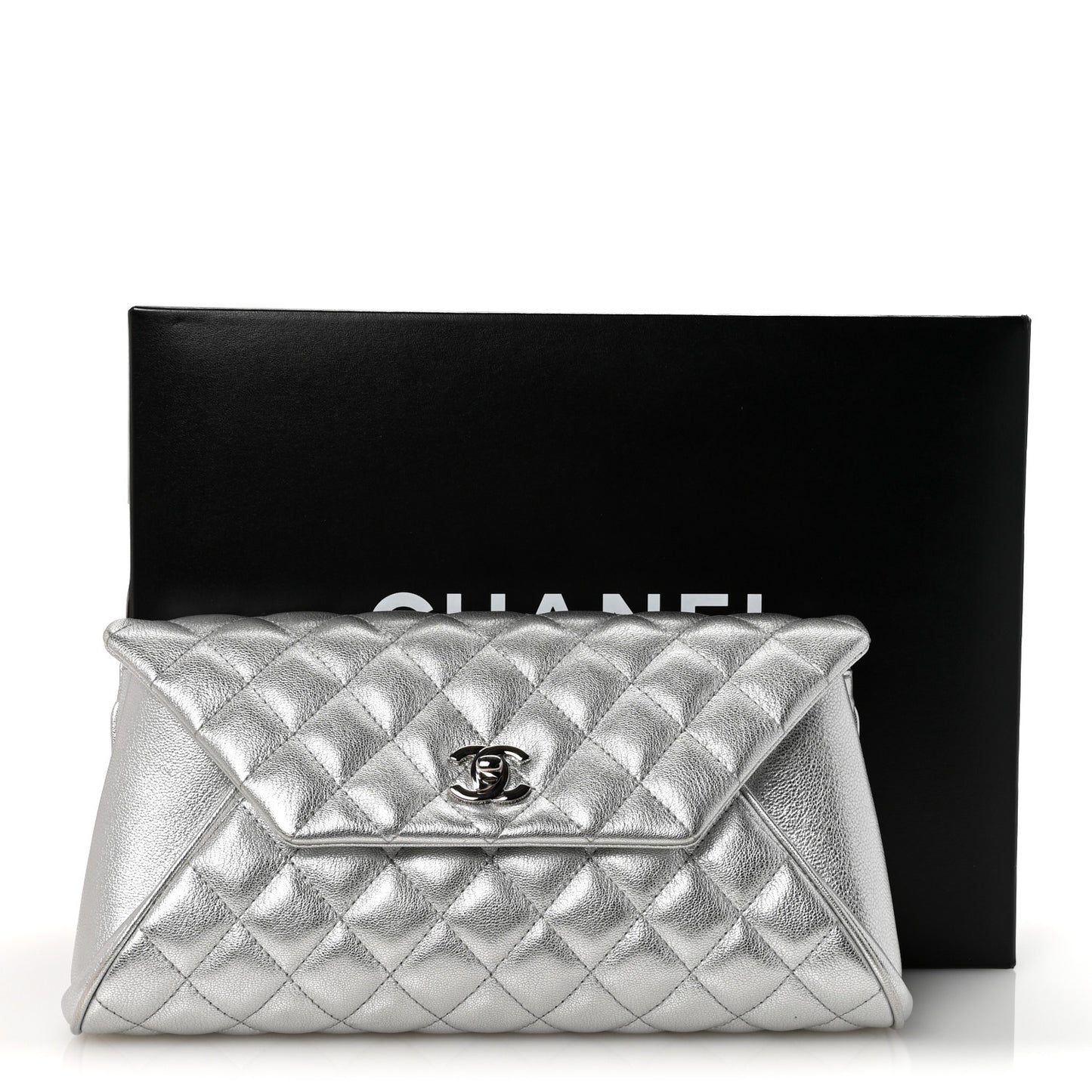 Metallic Calfskin Quilted Fold Up Again Clutch Silver