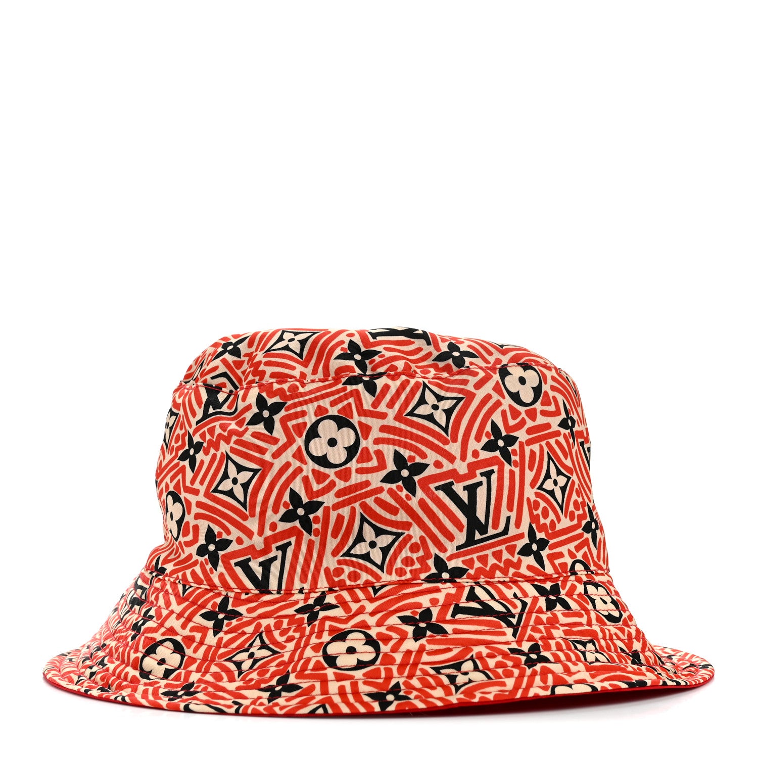Louis Vuitton Nylon Canvas Monogram Giant Crafty Reversible Bucket Hat M Creme Rouge 8 of 14