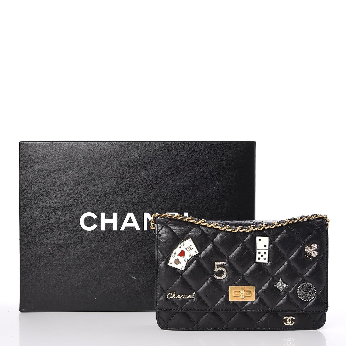 Aged Calfskin Casino 2.55 Reissue Wallet on Chain WOC Black