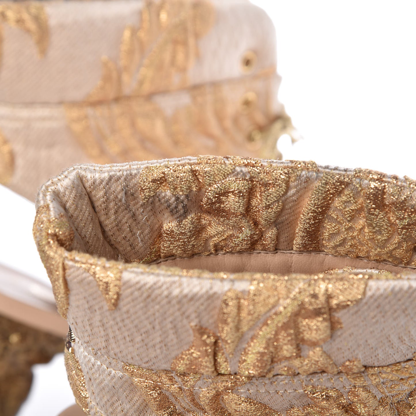 Brocade Lace Up Open Toe Booties 39.5 Beige