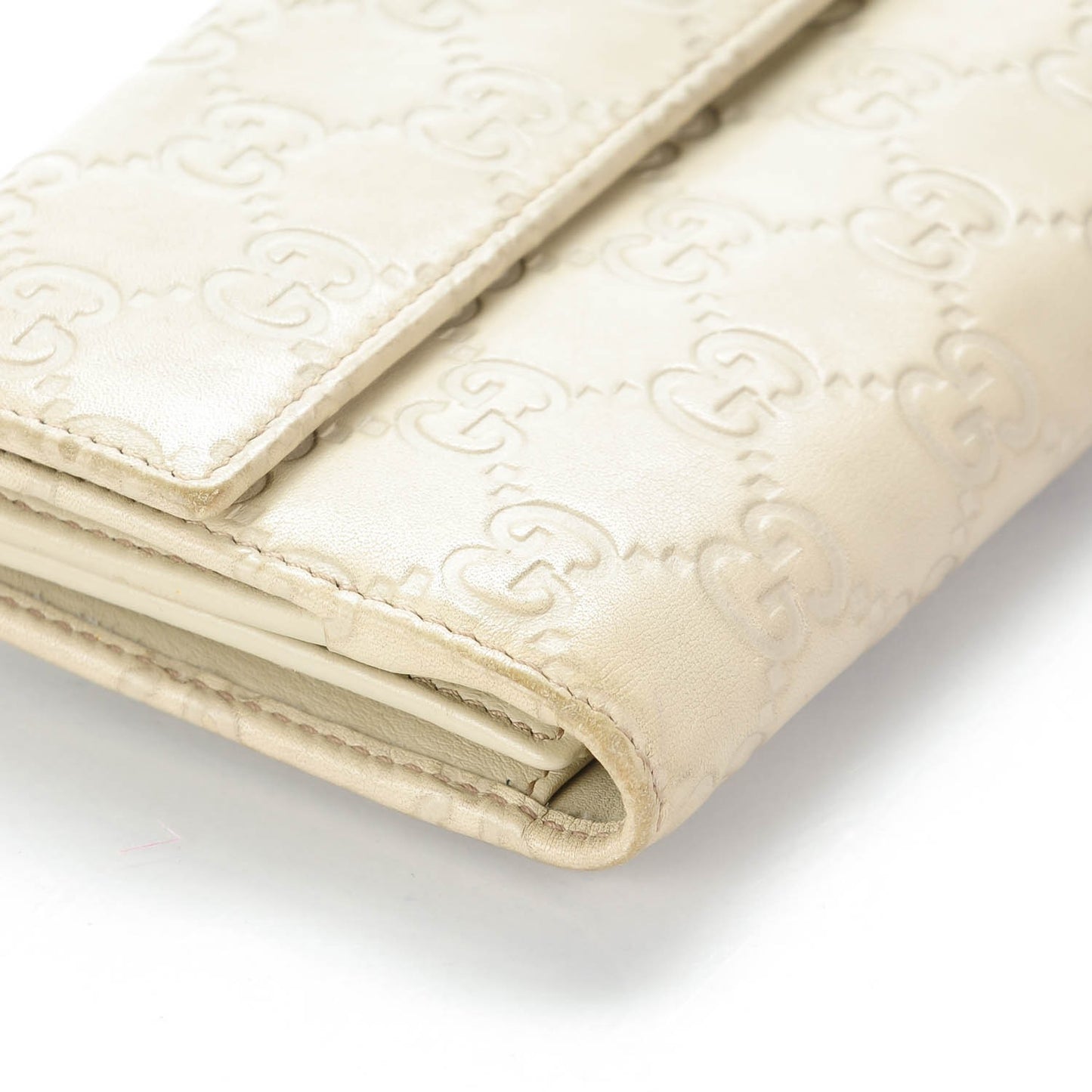 Guccissima Margaux Calfskin Icon Bar Continental Flap Wallet Mystic White