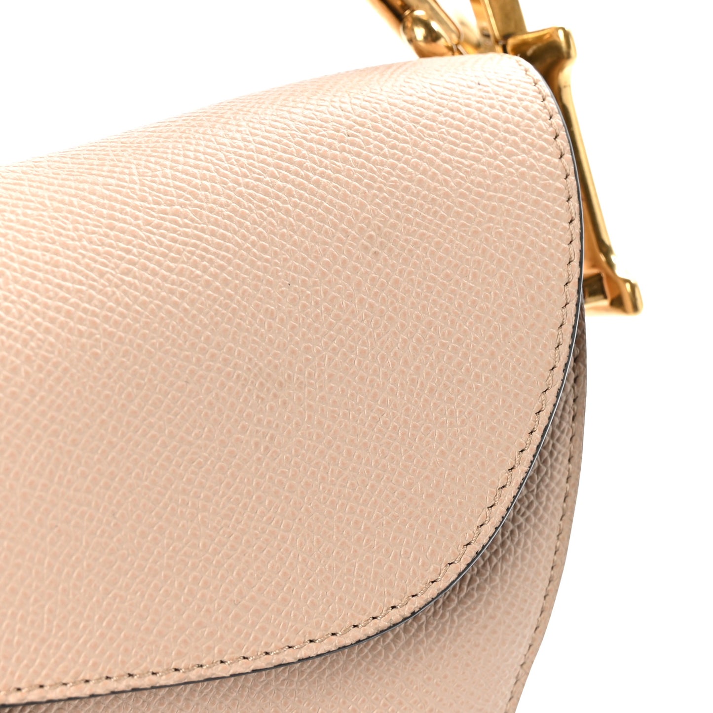 Grained Calfskin Saddle Bag With Strap Beige