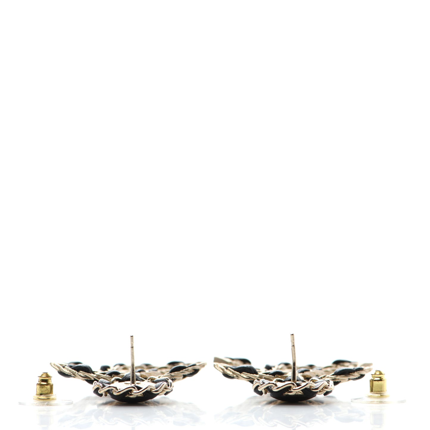 Lambskin CC Chain Drop Earrings Black Gold