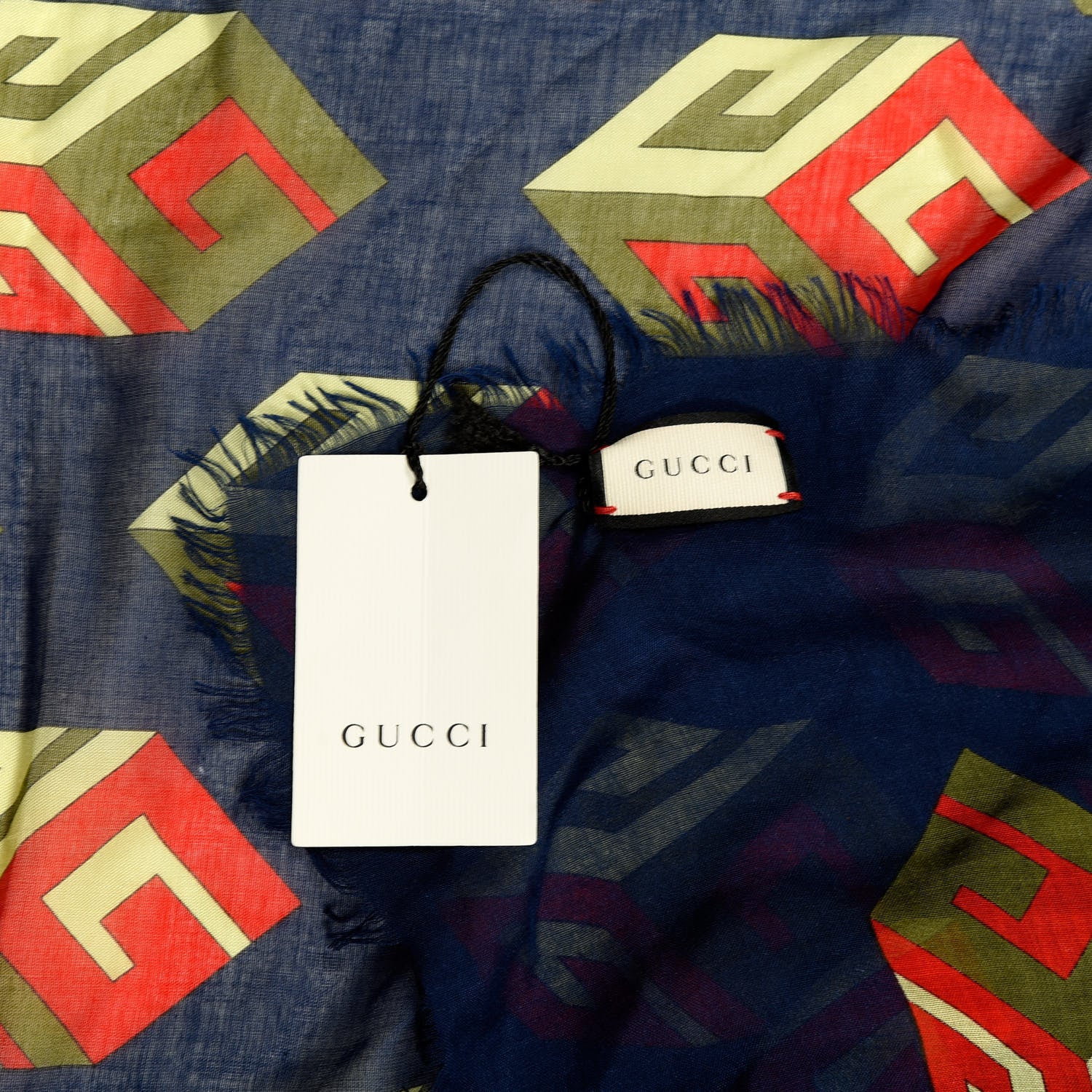 Gucci Modal Silk Big Gucci Cubo Square Scarf Navy Light Green 3 of 4
