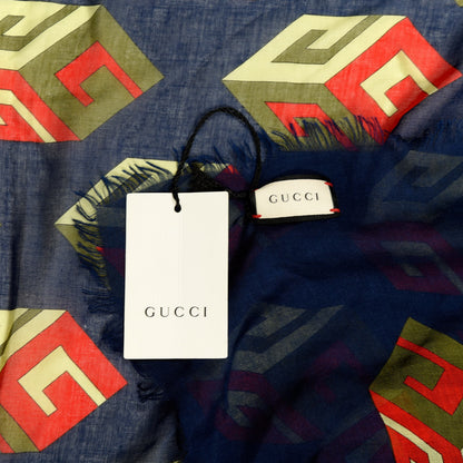 Gucci Modal Silk Big Gucci Cubo Square Scarf Navy Light Green 3 of 4