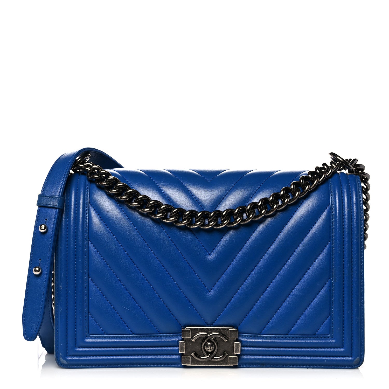 Chanel Calfskin Chevron Quilted New Medium Boy Flap Bright Blue 1 of 24