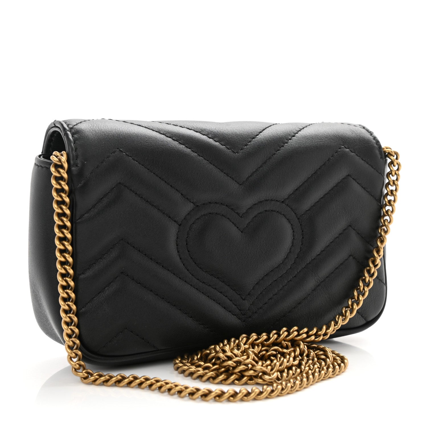 Gucci Calfskin Matelasse Super Mini GG Marmont Shoulder Bag Black 3 of 9