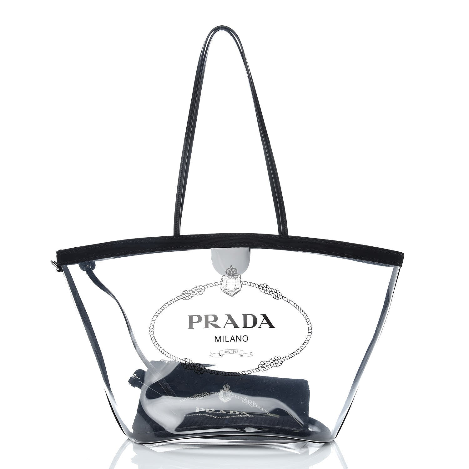 Prada Plexiglass Calfskin Small Shopper Tote Black 3 of 11