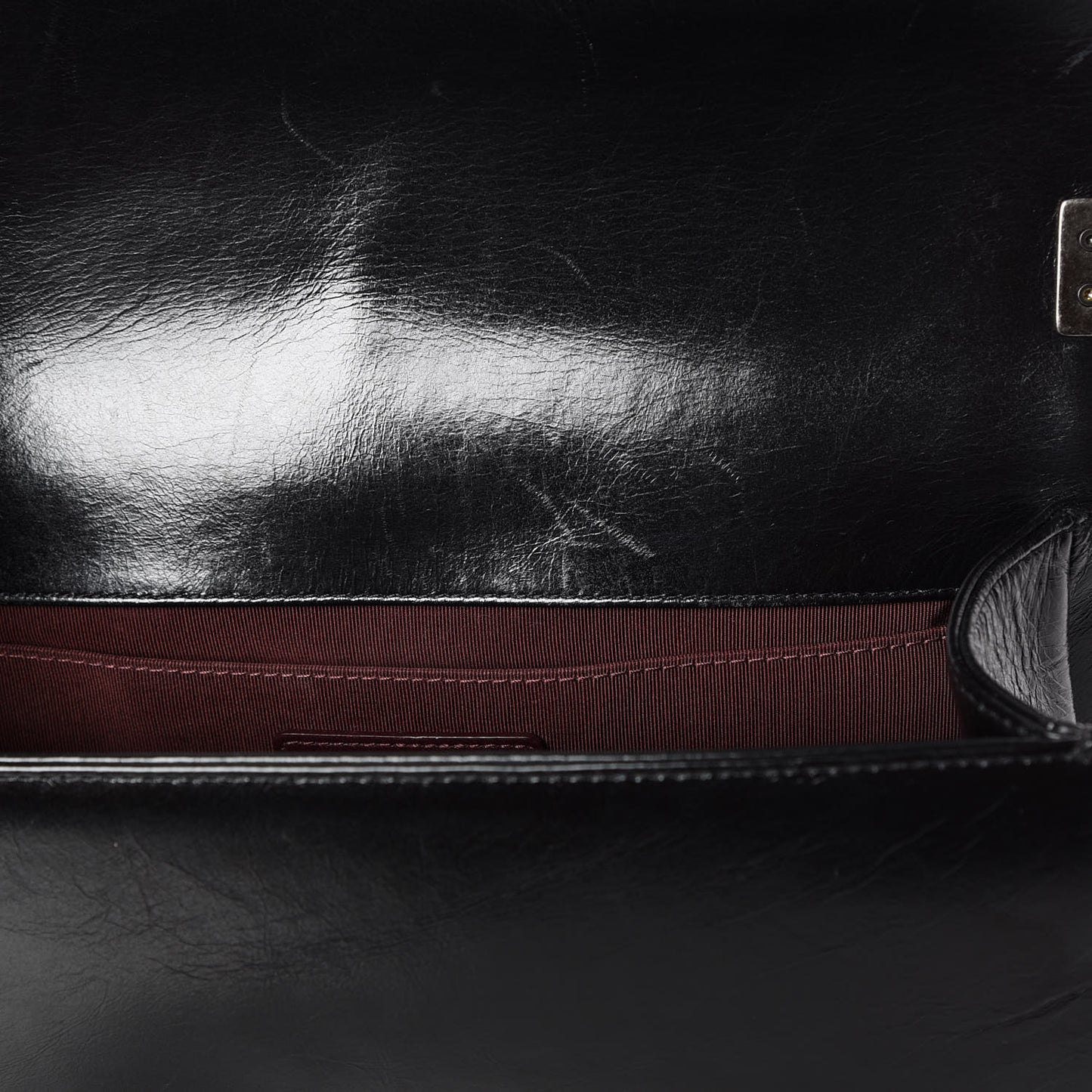 Glazed Calfskin Quilted Medium Boy Chained Flap Black
