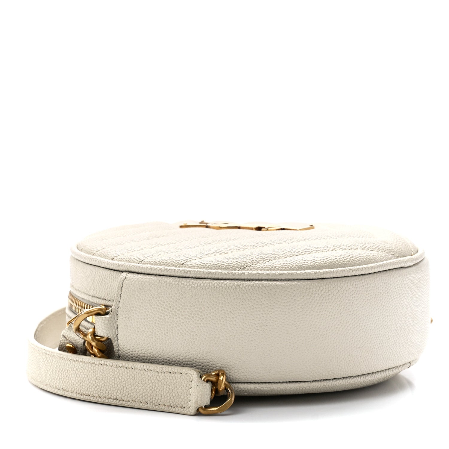 Saint Laurent Grain De Poudre Matelasse Chevron Quilted Round Vinyle Camera Bag Blanc Vintage 4 of 12