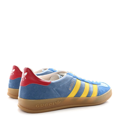 Gucci X ADIDAS Softy Velvet Suede Madeira Demetra Mens Gazelle Sneakers 10 Ice Blue Velvet Blue Smile Yellow 4 of 8