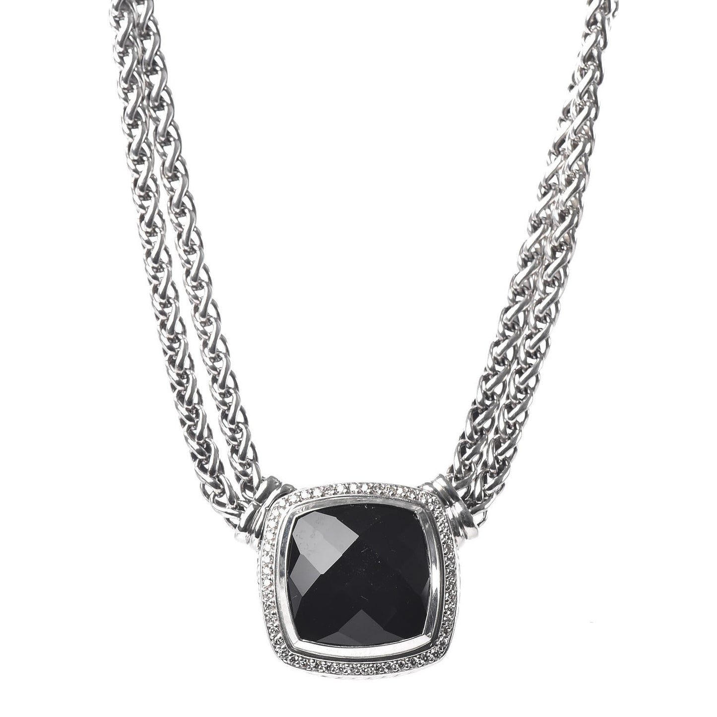 Sterling Silver Diamond Black Onyx 19mm Albion Double Wheat Chain Necklace