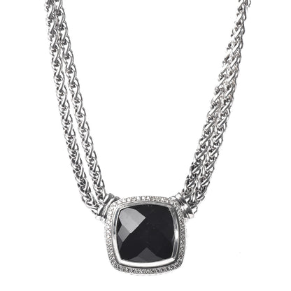 David Yurman Sterling Silver Diamond Black Onyx 19mm Albion Double Wheat Chain Necklace 1 of 6