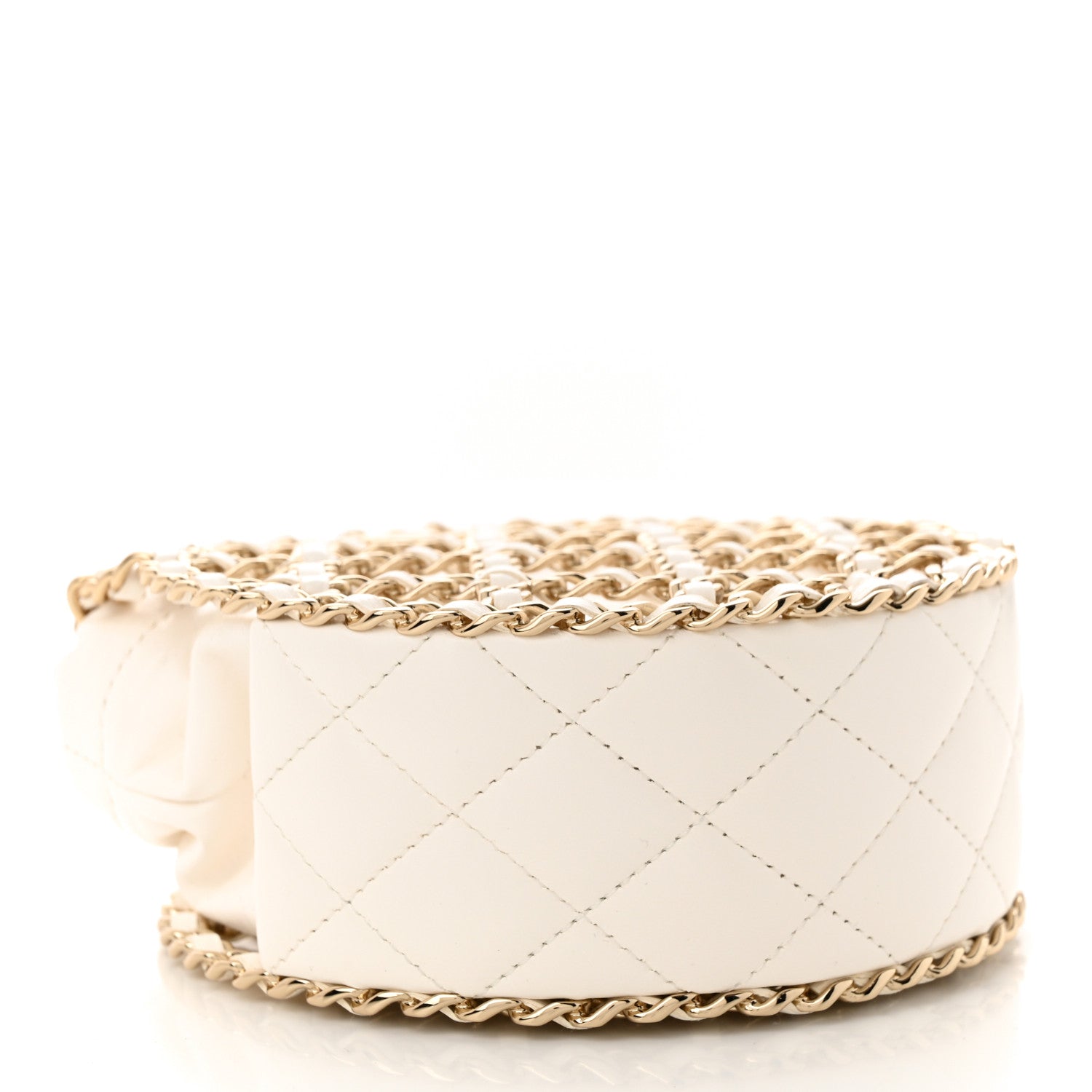 Chanel Lambskin Quilted Round Caged Chain Around Crossbody White 4 of 10