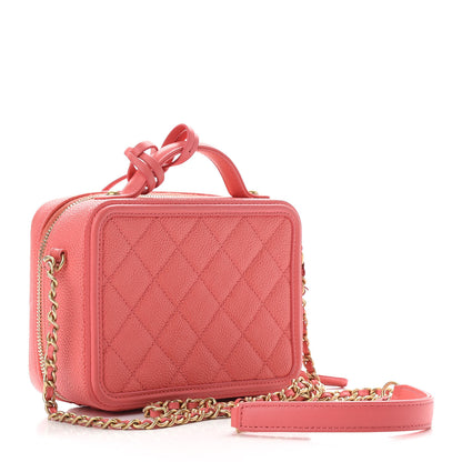 Chanel Caviar Quilted Small CC Filigree Vanity Case Coral 3 of 9