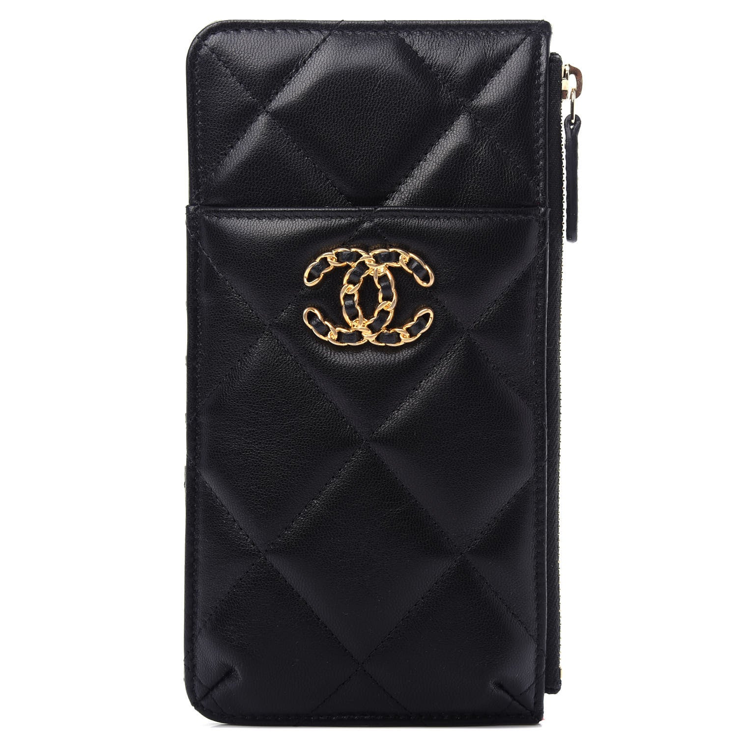 Chanel Goatskin Quilted 19 Flat Wallet Pouch Black 1 of 7