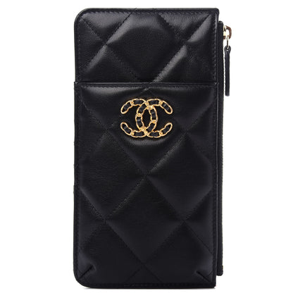 Chanel Goatskin Quilted 19 Flat Wallet Pouch Black 1 of 7