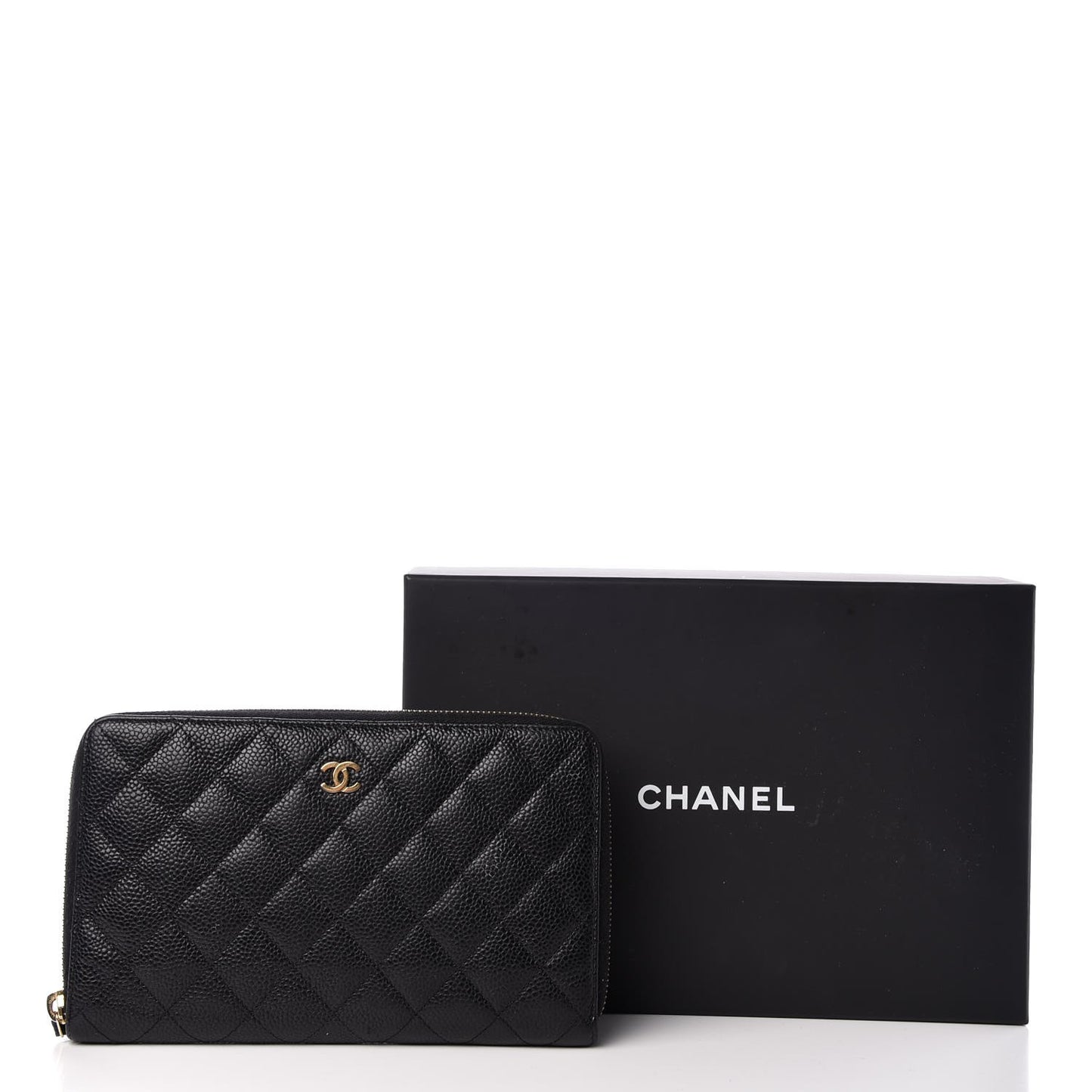 Caviar Quilted Large Zip Around Organizer Wallet Black