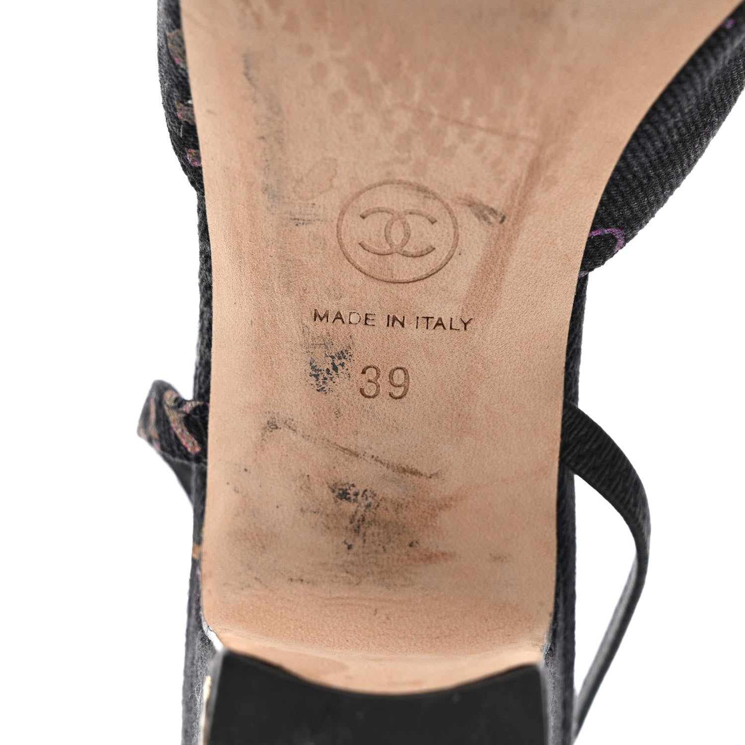 Chanel Denim Cap Toe Denim Mood Slingback Pumps 39 Black Multicolor 6 of 9