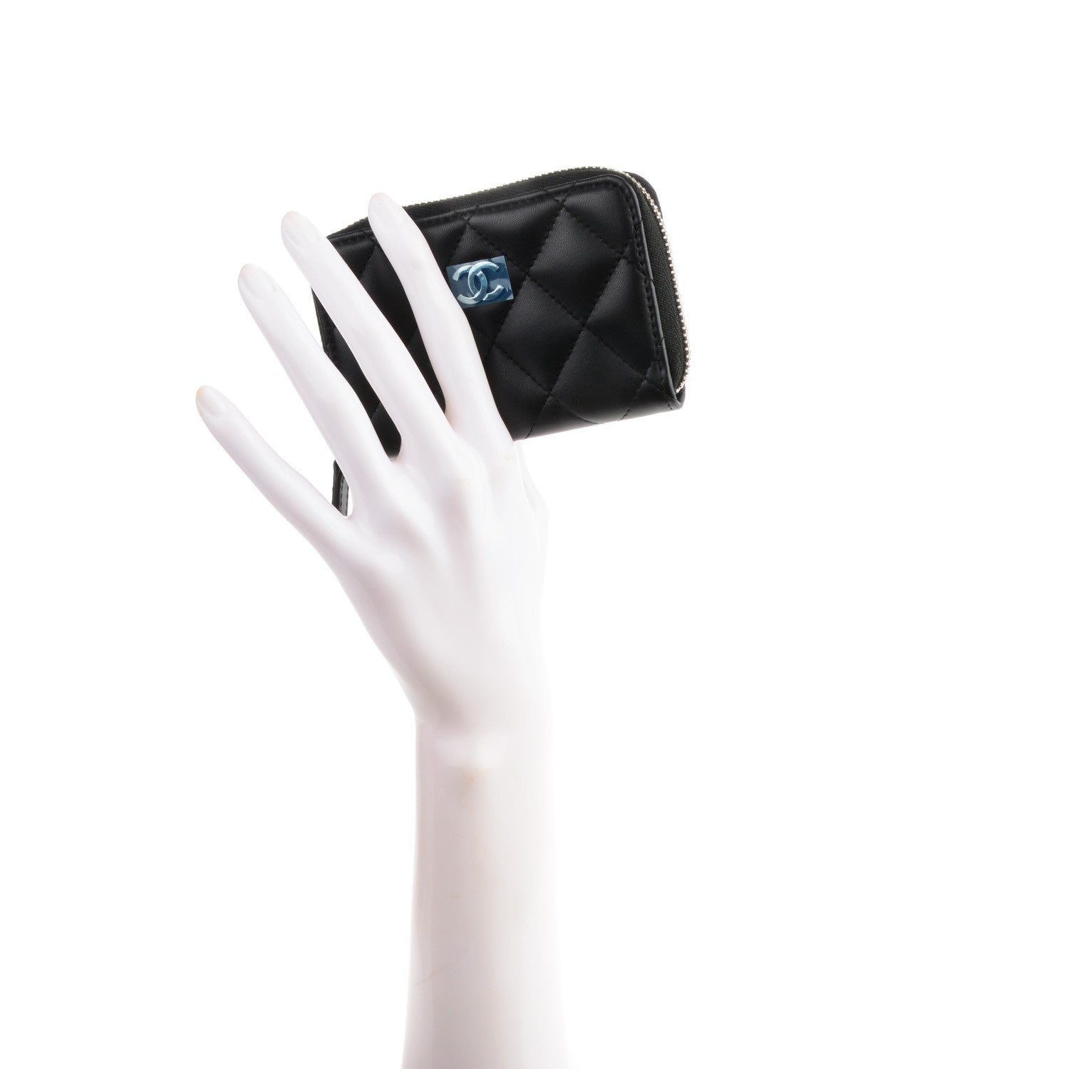 Chanel Lambskin Quilted Zip Around Coin Purse Wallet Black 2 of 7