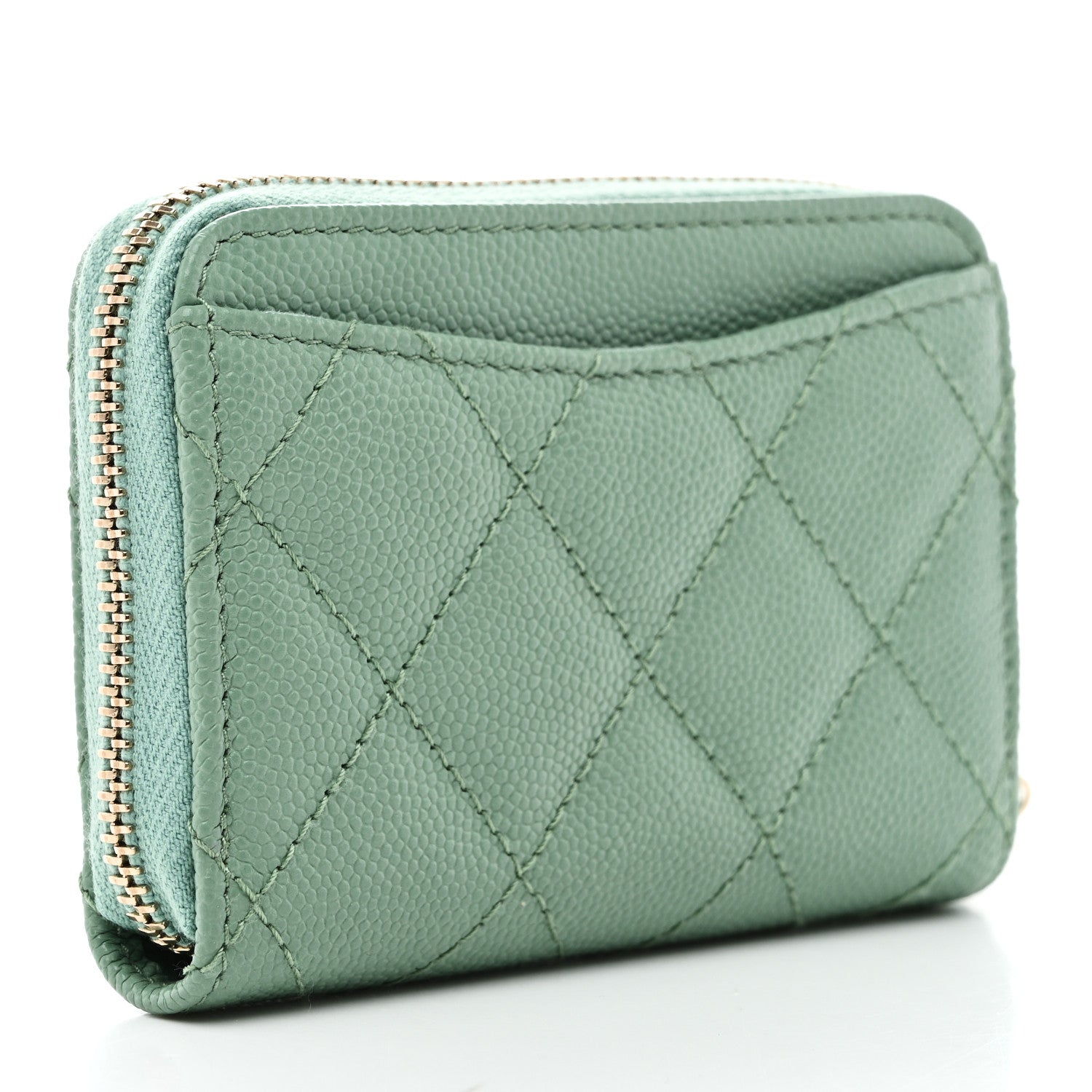 Chanel Caviar Quilted Zip Around Coin Purse Wallet Light Green 3 of 8