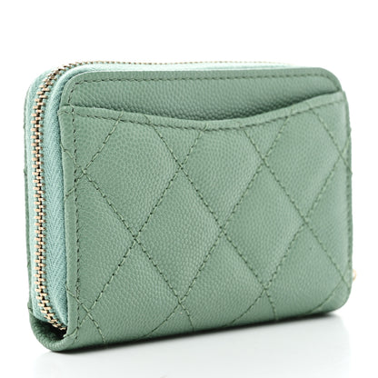 Chanel Caviar Quilted Zip Around Coin Purse Wallet Light Green 3 of 8