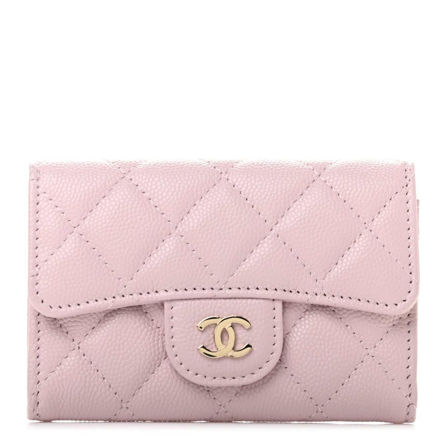 Caviar Quilted Flap Card Holder Wallet Light Pink