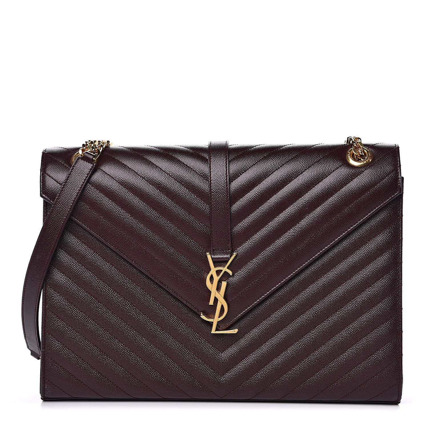 Saint Laurent Grain De Poudre Matelasse Chevron Large Monogram Satchel Rouge Legion 1 of 12