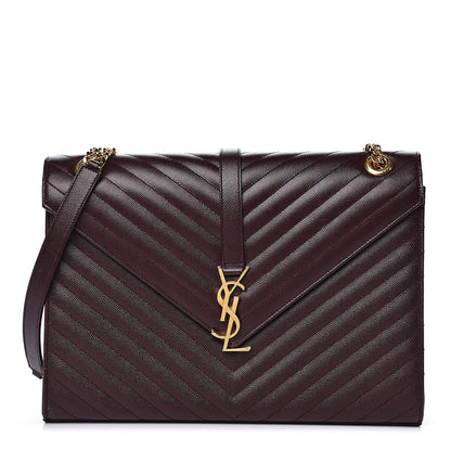 Saint Laurent Grain De Poudre Matelasse Chevron Large Monogram Satchel Rouge Legion 1 of 12
